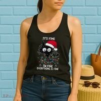 Black Cat christmas It's Fine I'm Fine Everything Is Fine Women's Tank Top thumb 2