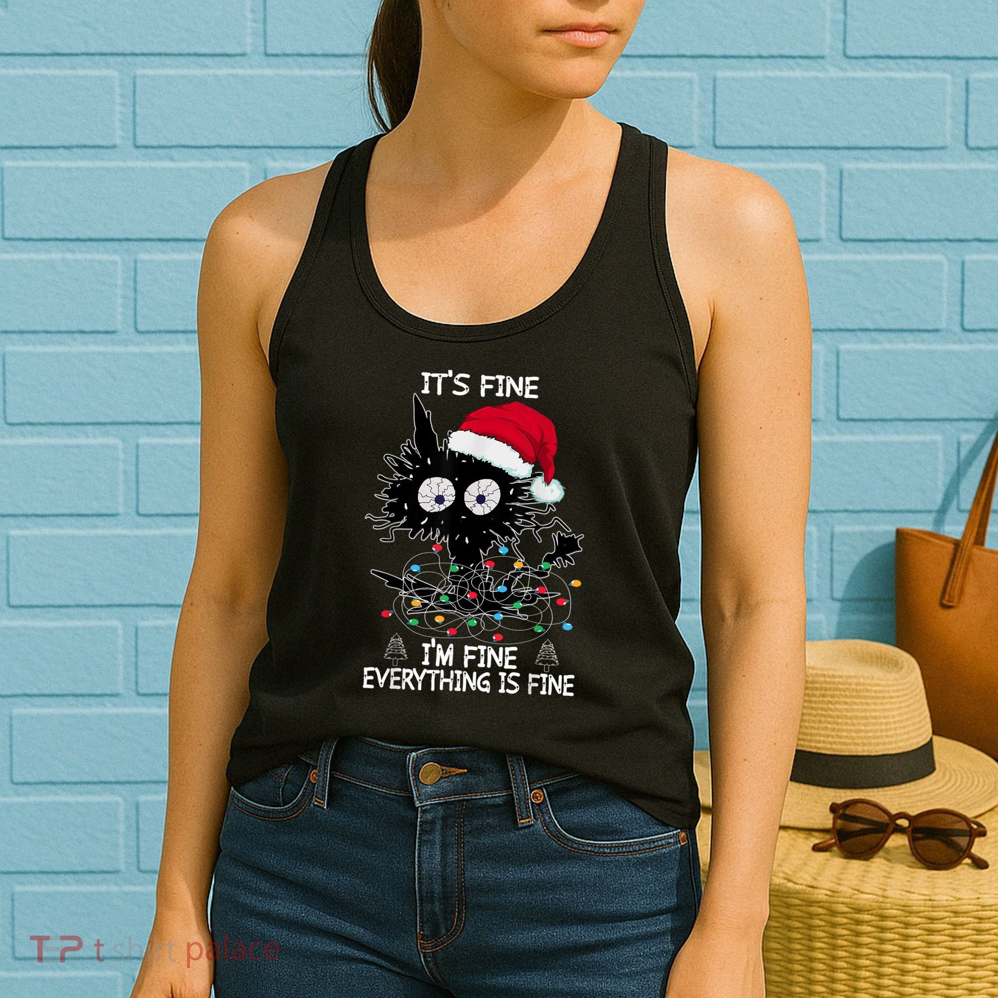 Black Cat christmas It's Fine I'm Fine Everything Is Fine Women's Tank Top