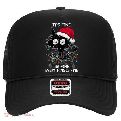Black Cat christmas It's Fine I'm Fine Everything Is Fine Hat