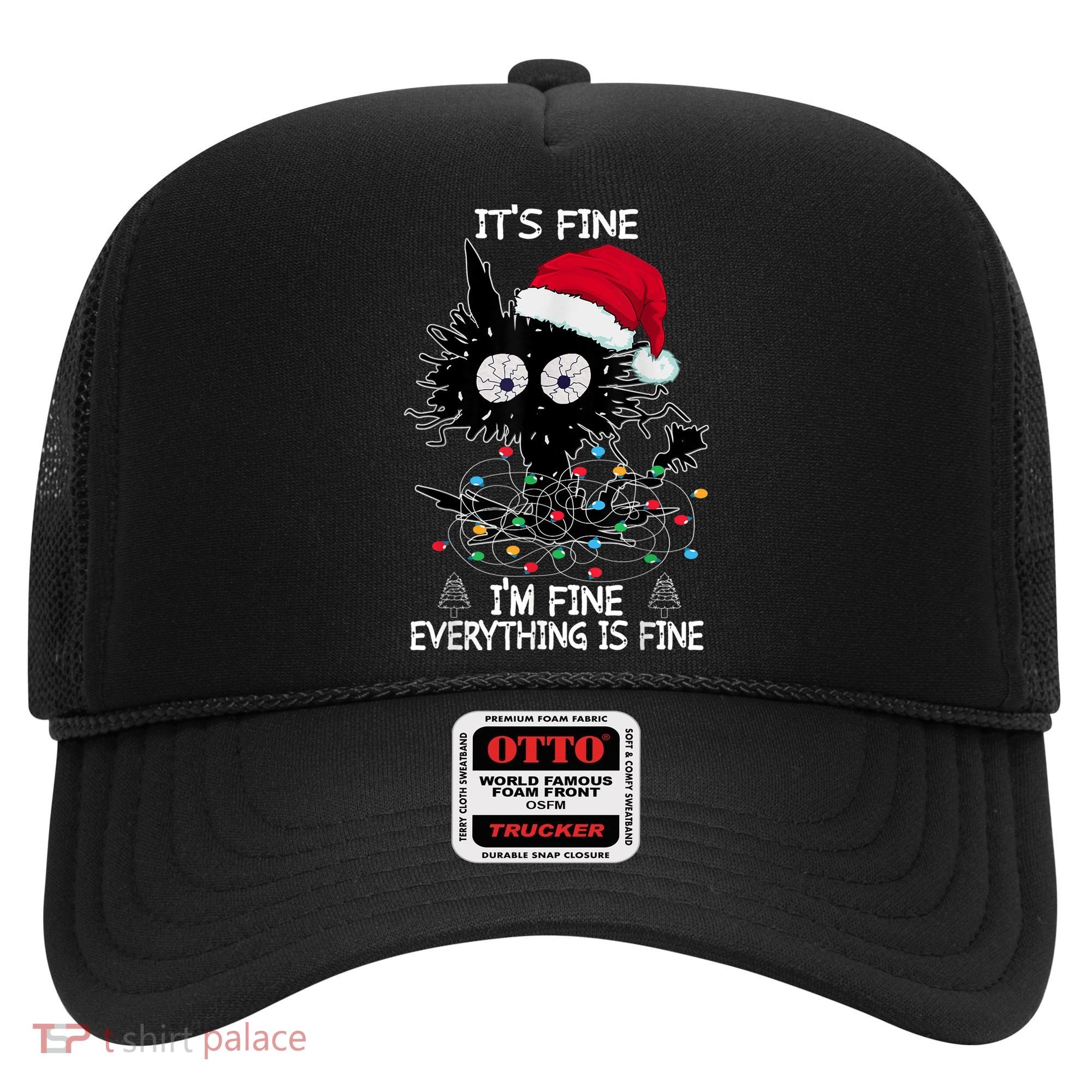Black Cat christmas It's Fine I'm Fine Everything Is Fine Hat
