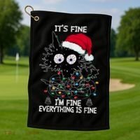 Black Cat christmas It's Fine I'm Fine Everything Is Fine Golf Towel thumb 1