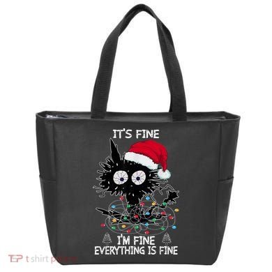 Black Cat christmas It's Fine I'm Fine Everything Is Fine Tote Bag