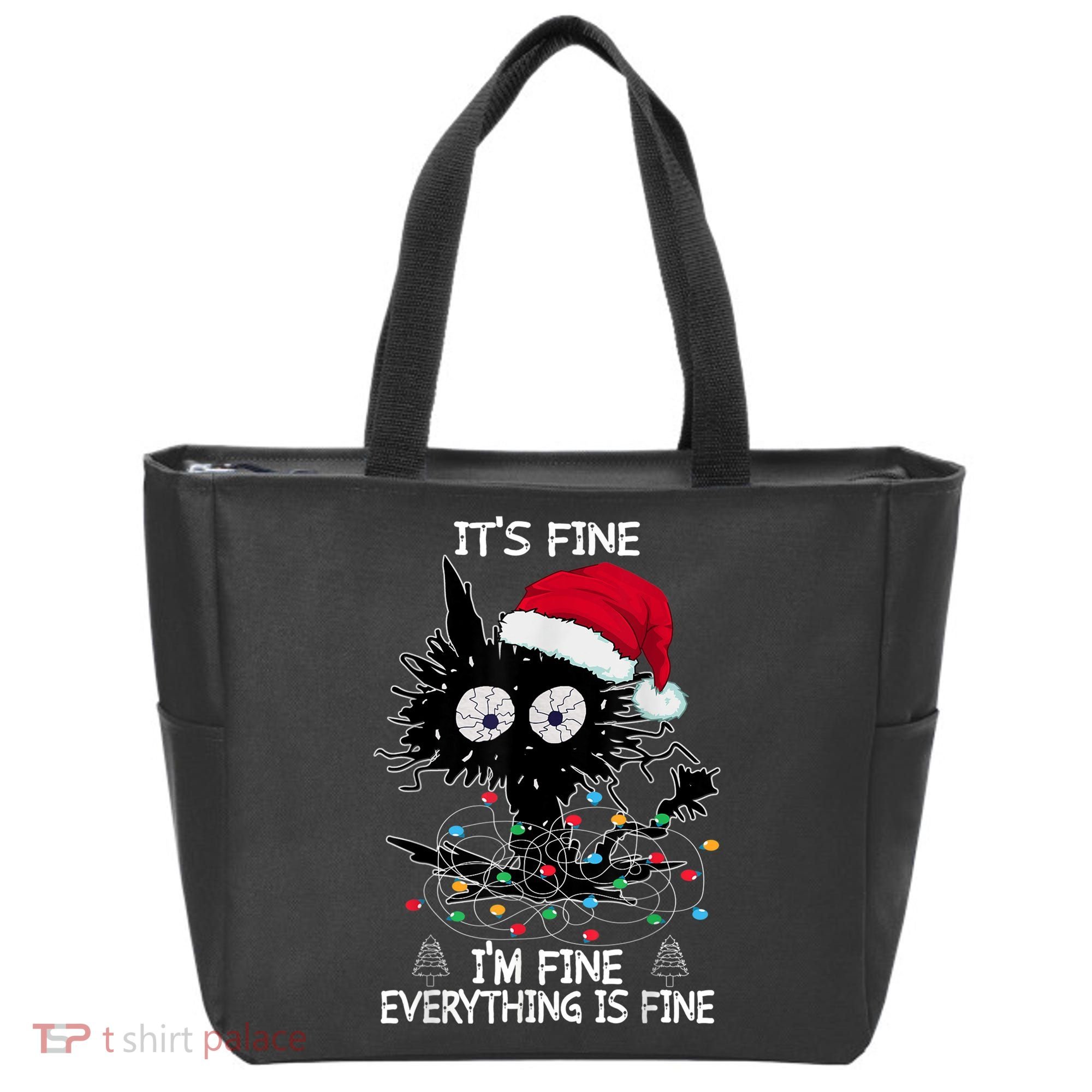 Black Cat christmas It's Fine I'm Fine Everything Is Fine Tote Bag