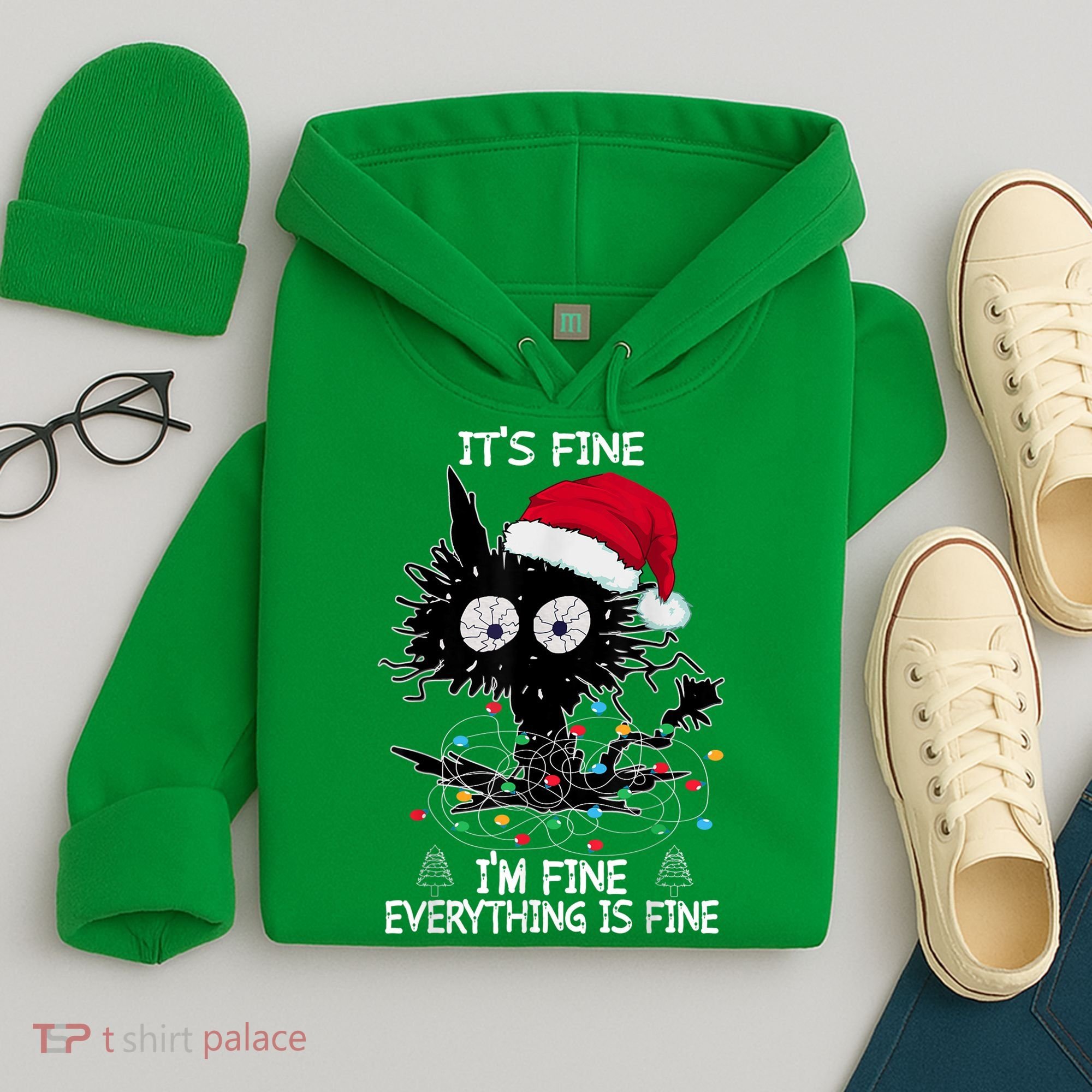 Black Cat christmas It's Fine I'm Fine Everything Is Fine Hoodie