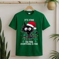 Black Cat christmas It's Fine I'm Fine Everything Is Fine T-Shirt thumb 2