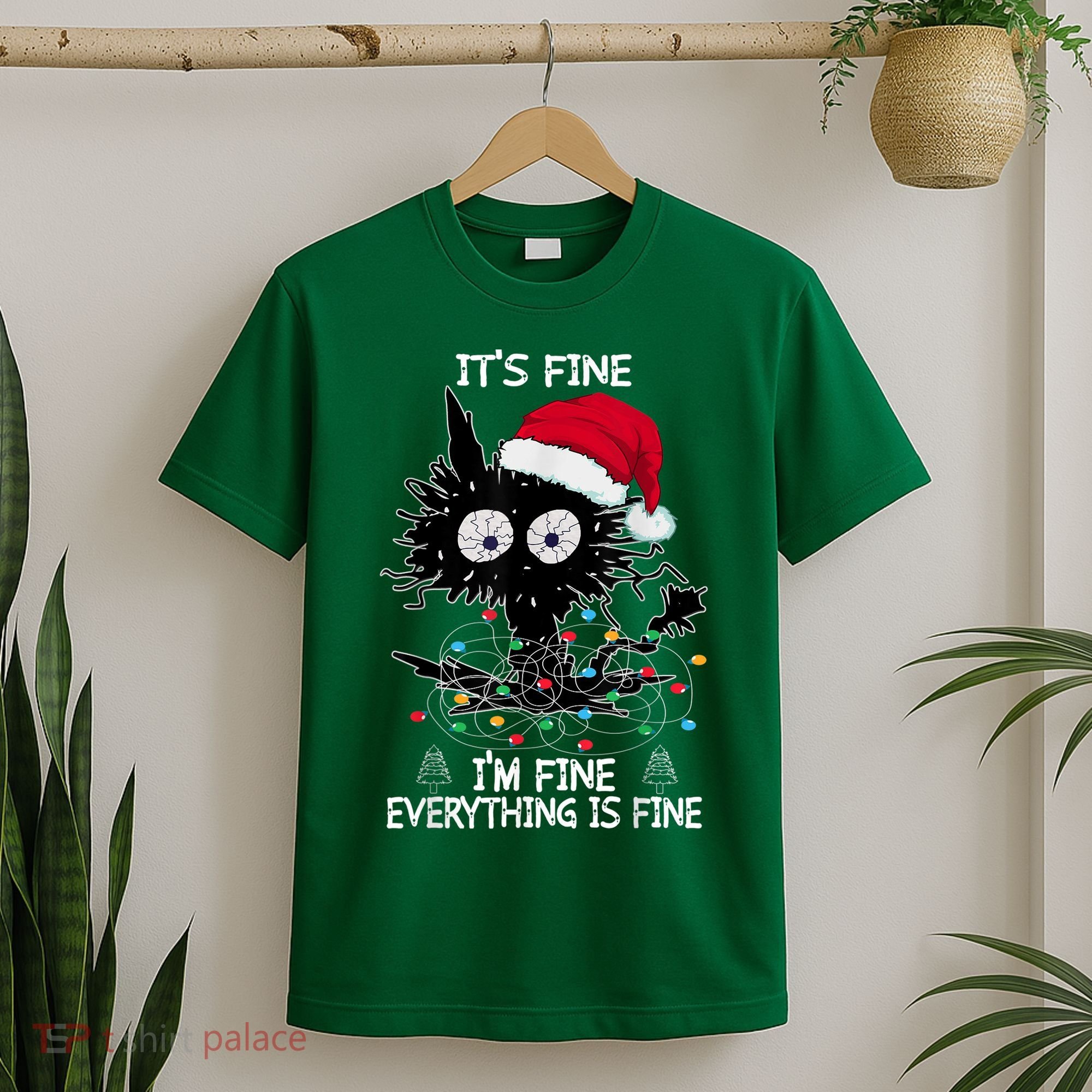Black Cat christmas It's Fine I'm Fine Everything Is Fine T-Shirt