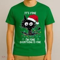 Black Cat christmas It's Fine I'm Fine Everything Is Fine T-Shirt thumb 3