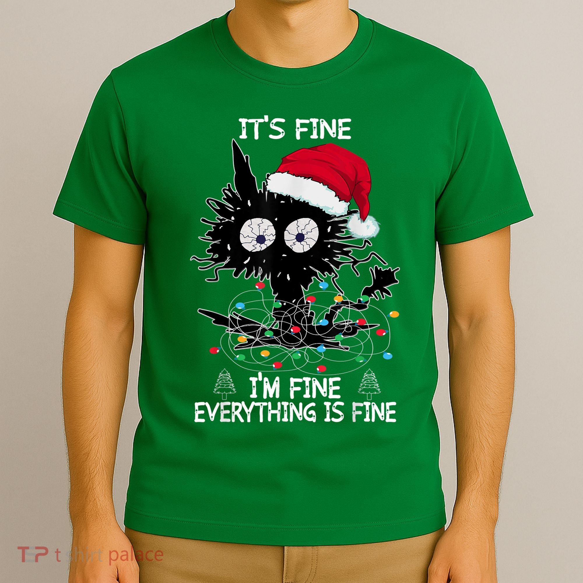 Black Cat christmas It's Fine I'm Fine Everything Is Fine T-Shirt