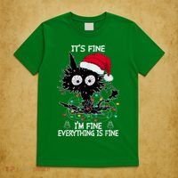 Black Cat christmas It's Fine I'm Fine Everything Is Fine T-Shirt thumb 5