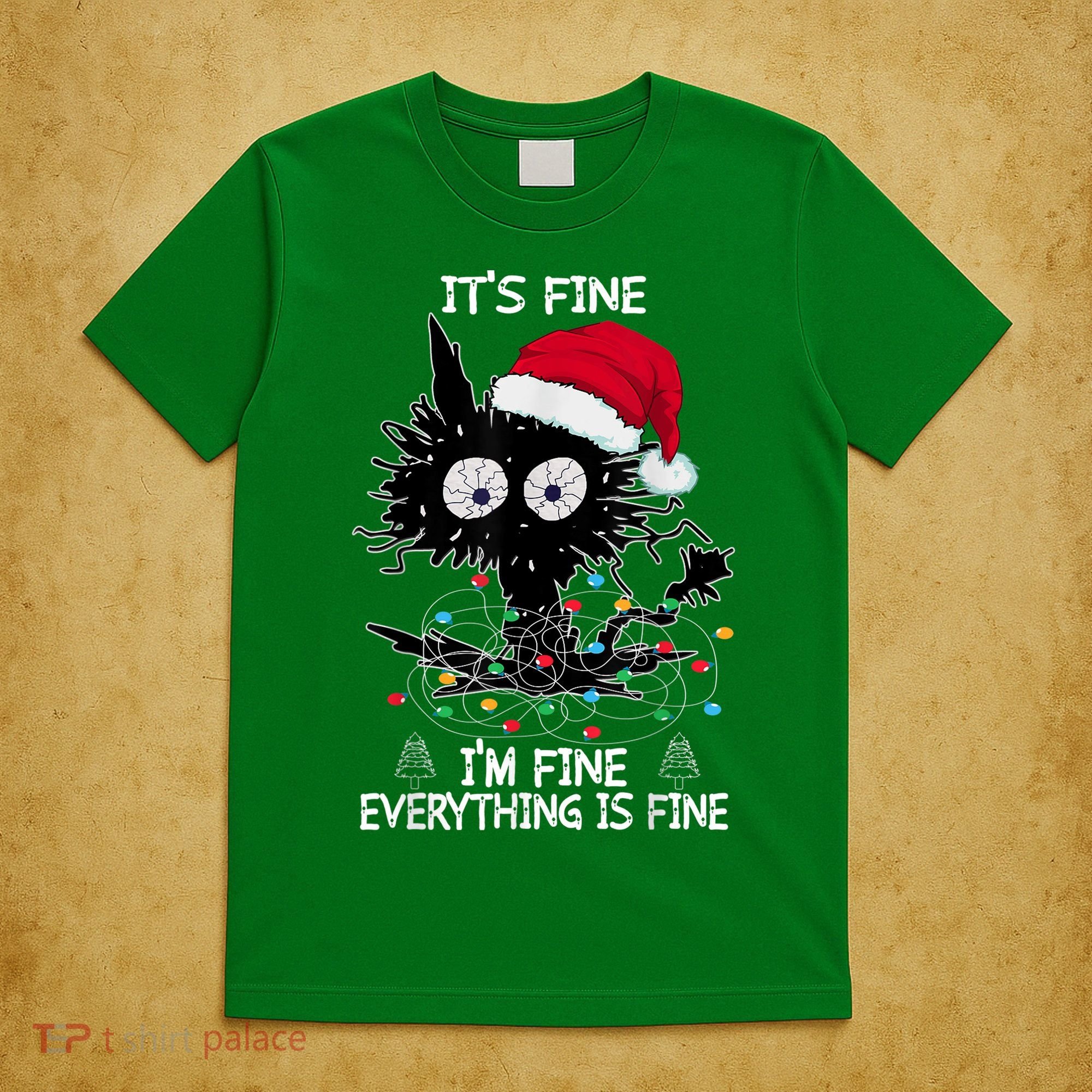 Black Cat christmas It's Fine I'm Fine Everything Is Fine T-Shirt