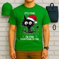 Black Cat christmas It's Fine I'm Fine Everything Is Fine T-Shirt thumb 6