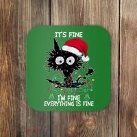Black Cat christmas It's Fine I'm Fine Everything Is Fine Coaster thumb 0