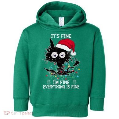 Black Cat christmas It's Fine I'm Fine Everything Is Fine Toddler Hoodie