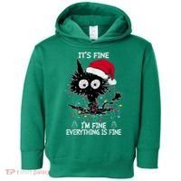 Black Cat christmas It's Fine I'm Fine Everything Is Fine Toddler Hoodie thumb 0