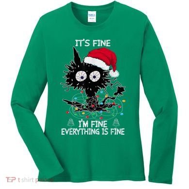 Black Cat christmas It's Fine I'm Fine Everything Is Fine Women's Long Sleeve Shirt