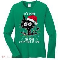 Black Cat christmas It's Fine I'm Fine Everything Is Fine Women's Long Sleeve Shirt thumb 0