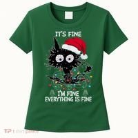 Black Cat christmas It's Fine I'm Fine Everything Is Fine Women's T-Shirt thumb 0