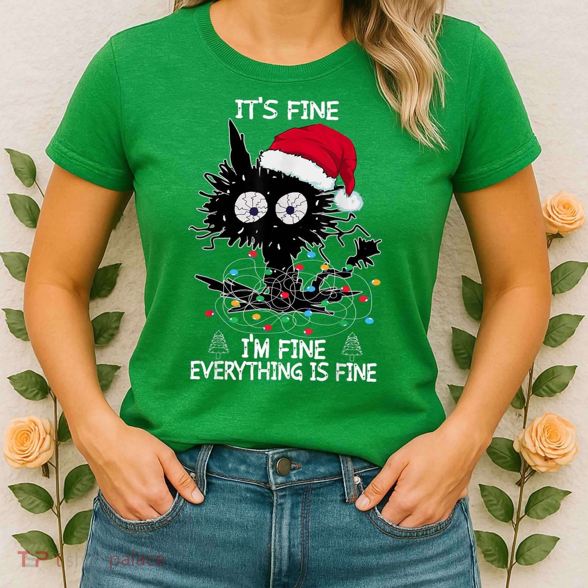 Black Cat christmas It's Fine I'm Fine Everything Is Fine Women's T-Shirt
