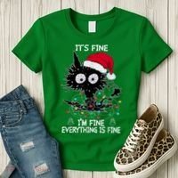 Black Cat christmas It's Fine I'm Fine Everything Is Fine Women's T-Shirt thumb 3