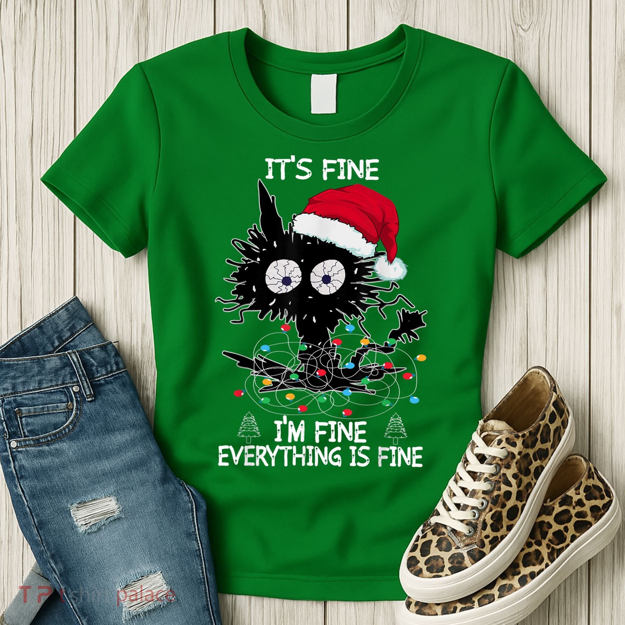 Black Cat christmas It's Fine I'm Fine Everything Is Fine Women's T-Shirt