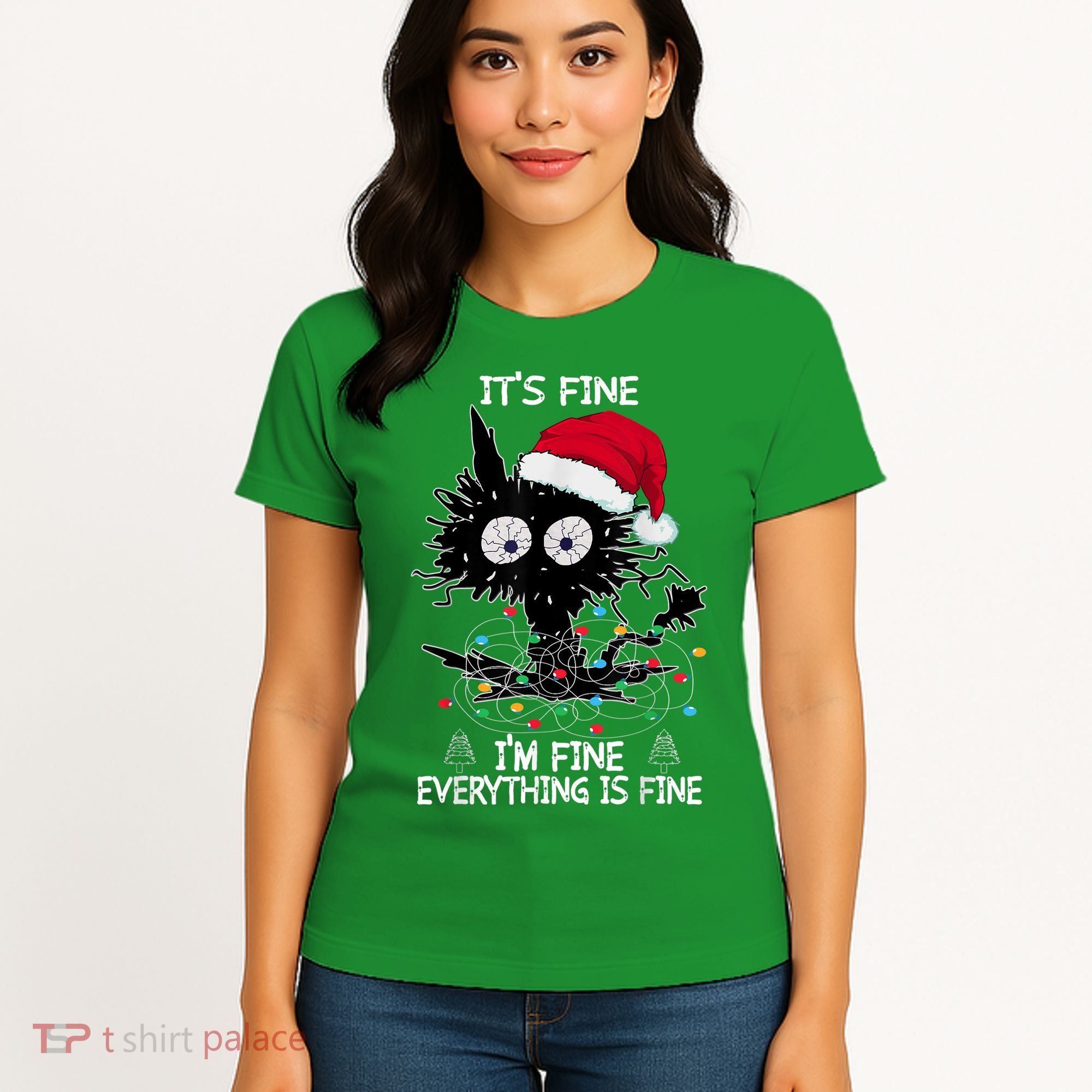 Black Cat christmas It's Fine I'm Fine Everything Is Fine Women's T-Shirt