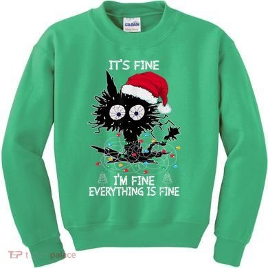 Black Cat christmas It's Fine I'm Fine Everything Is Fine Kids Sweatshirt