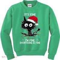 Black Cat christmas It's Fine I'm Fine Everything Is Fine Kids Sweatshirt thumb 0