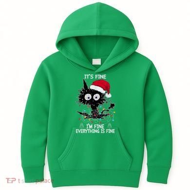 Black Cat christmas It's Fine I'm Fine Everything Is Fine Kids Hoodie