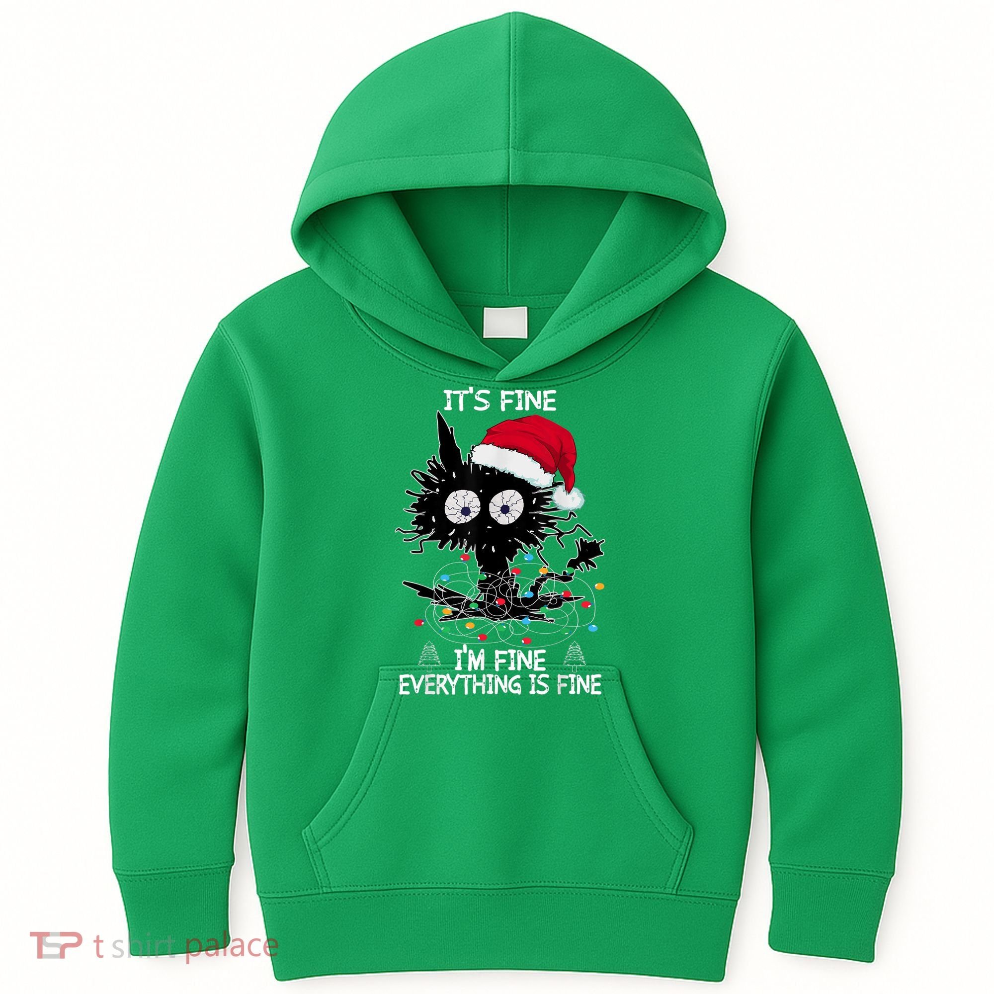 Black Cat christmas It's Fine I'm Fine Everything Is Fine Kids Hoodie