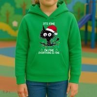 Black Cat christmas It's Fine I'm Fine Everything Is Fine Kids Hoodie thumb 3