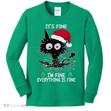 Black Cat christmas It's Fine I'm Fine Everything Is Fine Kids Long Sleeve Shirt