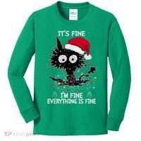 Black Cat christmas It's Fine I'm Fine Everything Is Fine Kids Long Sleeve Shirt thumb 0