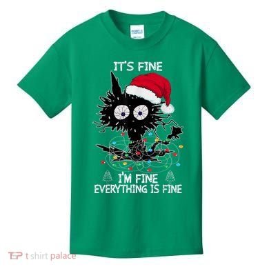 Black Cat christmas It's Fine I'm Fine Everything Is Fine Kids T-Shirt