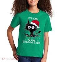 Black Cat christmas It's Fine I'm Fine Everything Is Fine Kids T-Shirt thumb 2
