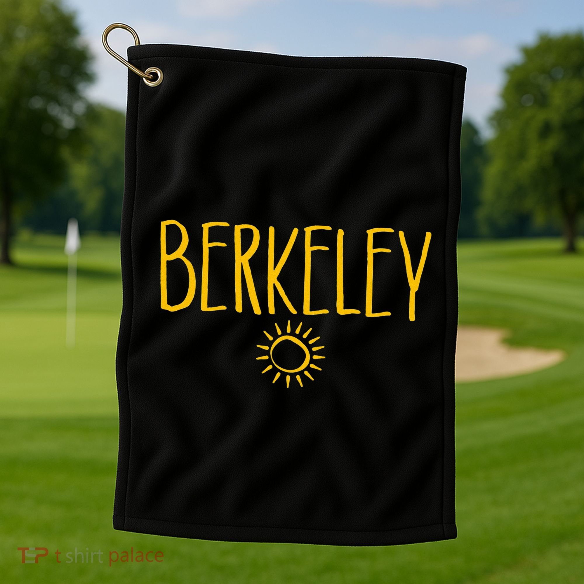 Berkeley California CA Sun Drawing Amber   Golf Towel