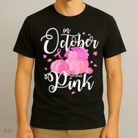 Breast Cancer Cute In October We Wear Pink Awareness Long T-Shirt thumb 3