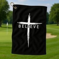 Believe Christian Cross Jesus Christ Christians Golf Towel thumb 1