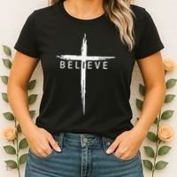Believe Christian Cross Jesus Christ Christians Women's T-Shirt thumb 2
