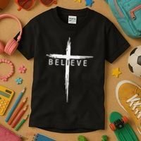 Believe Christian Cross Jesus Christ Christians Kids T-Shirt thumb 3