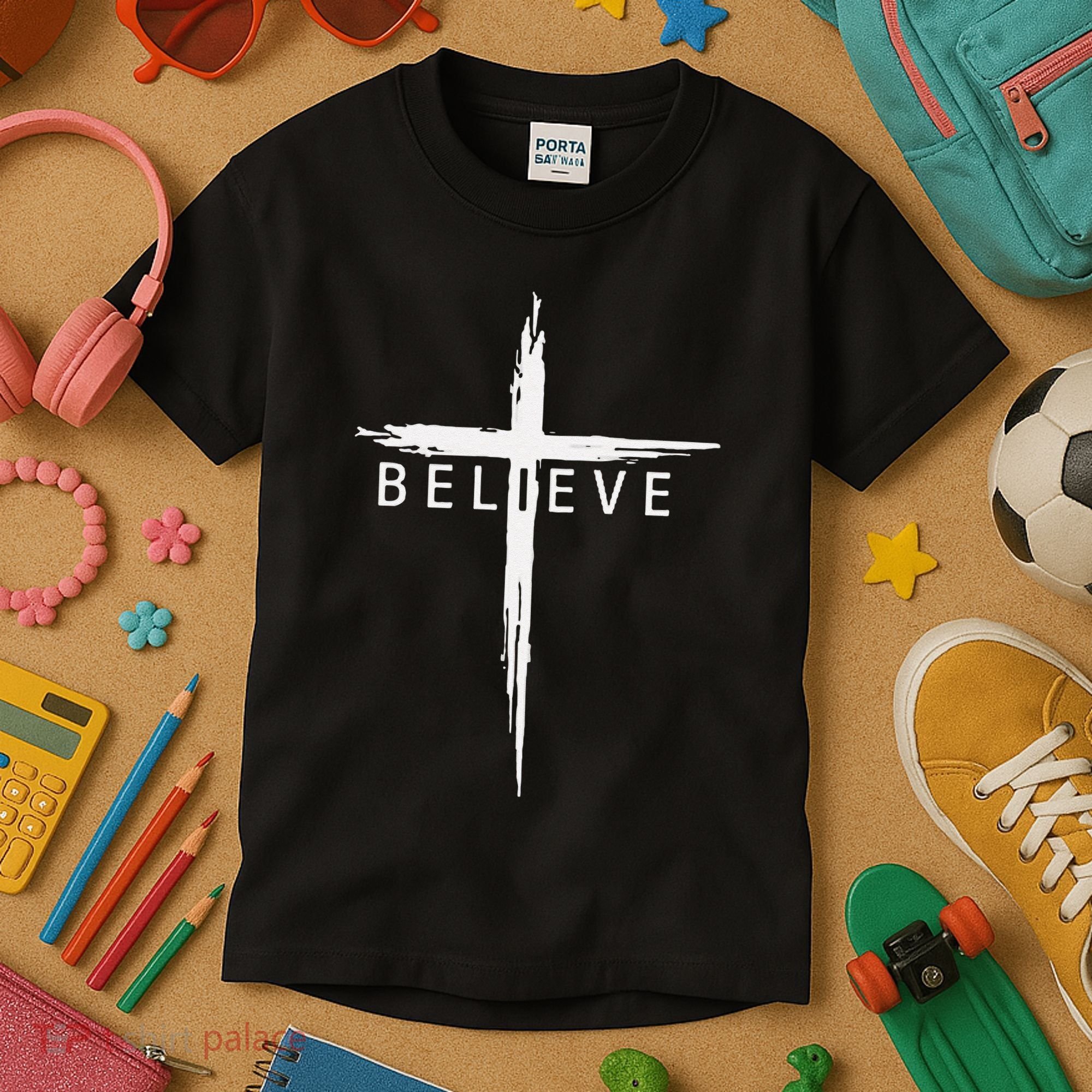 Believe Christian Cross Jesus Christ Christians Kids T-Shirt