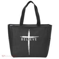Believe Christian Cross Jesus Christ Christians Tote Bag thumb 0