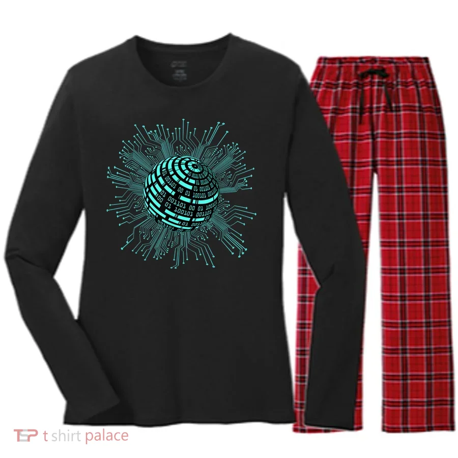 Binary Coding Computer Nerd Geeks Programmer Funny Coding Women's Long Sleeve Flannel Pajama Set