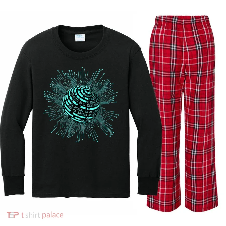 Binary Coding Computer Nerd Geeks Programmer Funny Coding Kids Long Sleeve Plaid Pajama Set