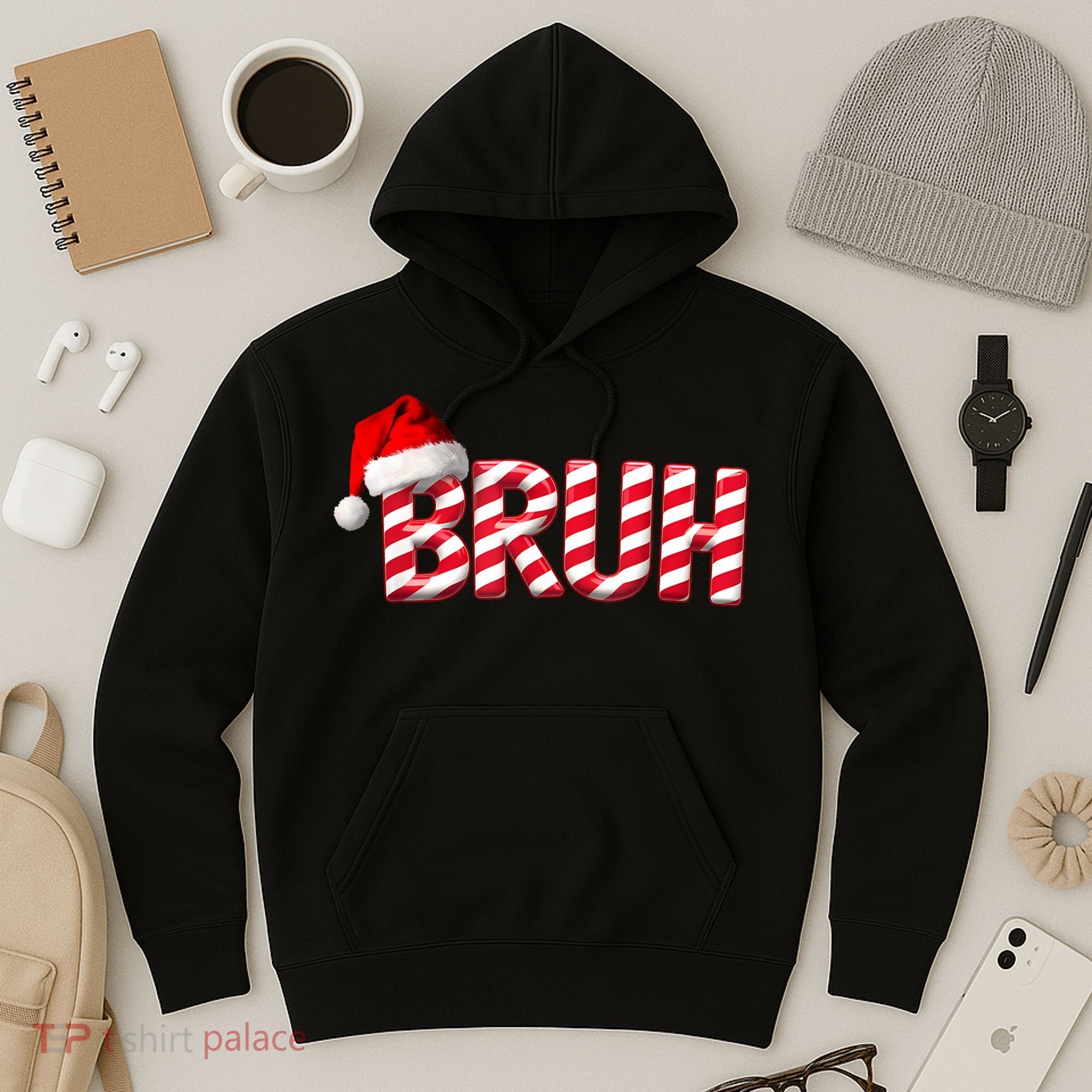 Bruh Christmas Candy Cane For Funny Xmas Bruh Hoodie