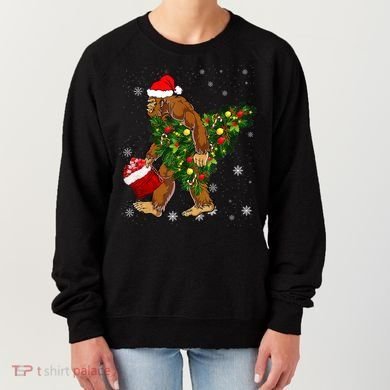 Bigfoot Carrying Christmas Tree Sasquatch Believer Pajama Women's Sweatshirt