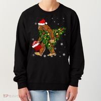 Bigfoot Carrying Christmas Tree Sasquatch Believer Pajama Women's Sweatshirt thumb 0