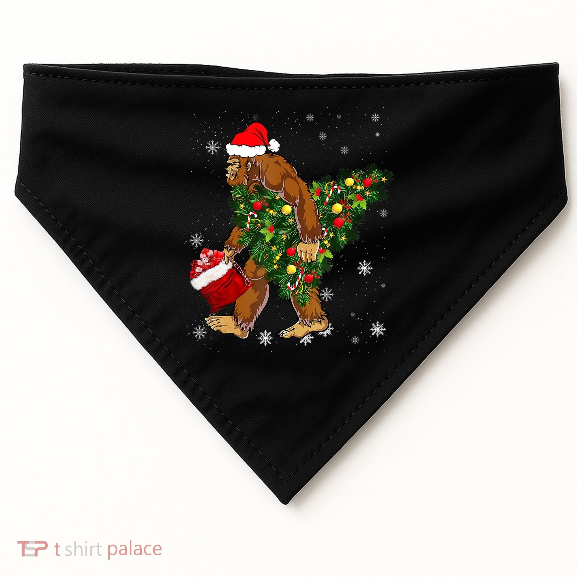 Bigfoot Carrying Christmas Tree Sasquatch Believer Pajama USA-Made Doggie Bandana
