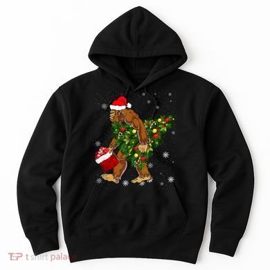 Bigfoot Carrying Christmas Tree Sasquatch Believer Pajama Hoodie