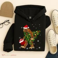 Bigfoot Carrying Christmas Tree Sasquatch Believer Pajama Hoodie thumb 4