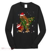 Bigfoot Carrying Christmas Tree Sasquatch Believer Pajama Long Sleeve Shirt thumb 0